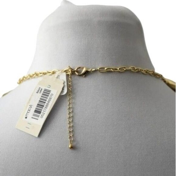 M Haskell Statement Necklace Gold Tone Folded Metal White Beads New Old Stock - Picture 4 of 5